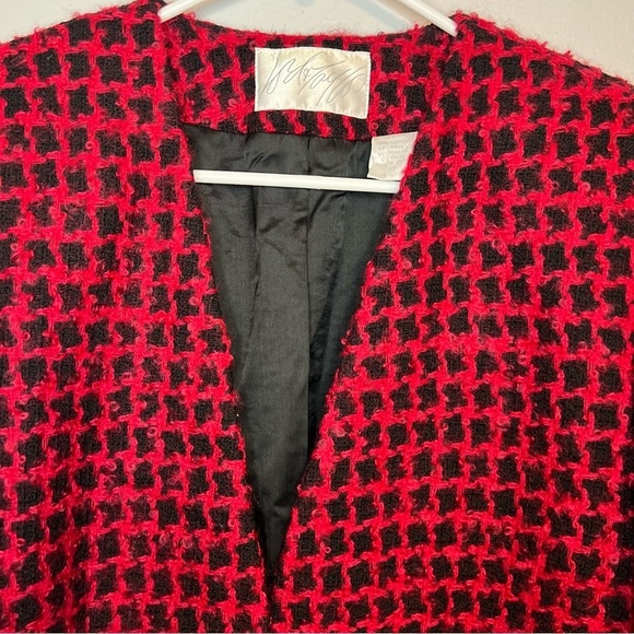 Vintage Lord & Taylor Houndstooth Tweed Blazer Red Black Wool Mohair Sz 10 - Picture 5 of 14